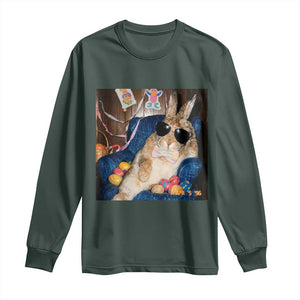 Funny Easter Bunny Sunglasses Graphic Long Sleeve Shirt TS14 Dark Forest Green Print Your Wear