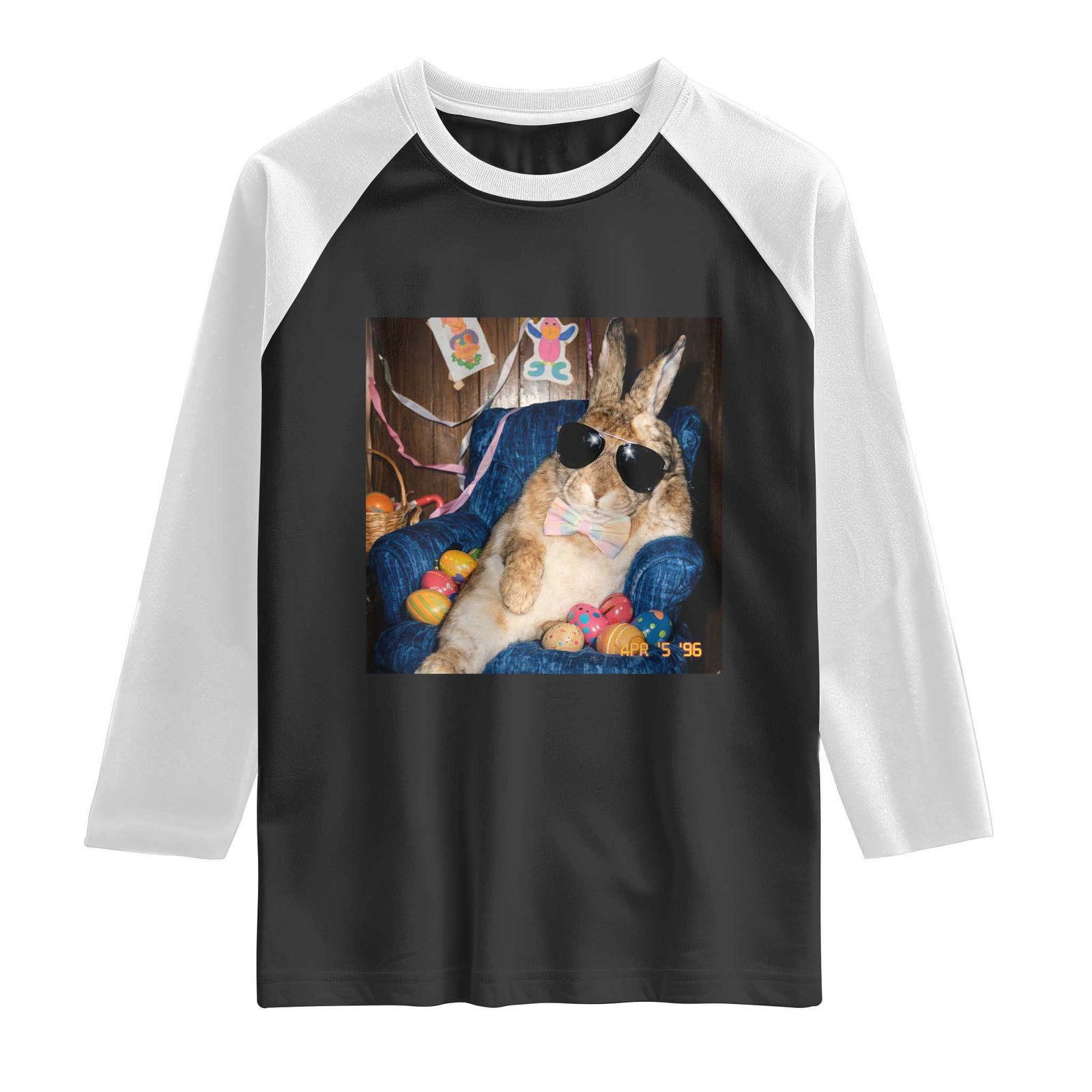 Funny Easter Bunny Sunglasses Graphic Raglan Shirt TS14 Black White Print Your Wear