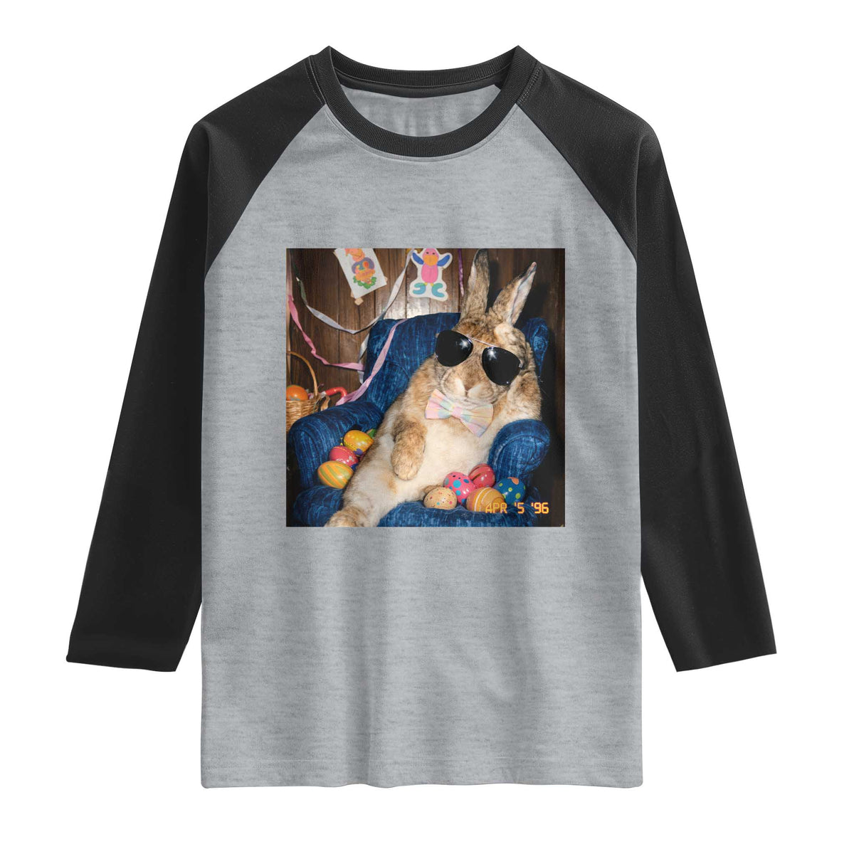 Funny Easter Bunny Sunglasses Graphic Raglan Shirt TS14 Heather Gray Black Print Your Wear