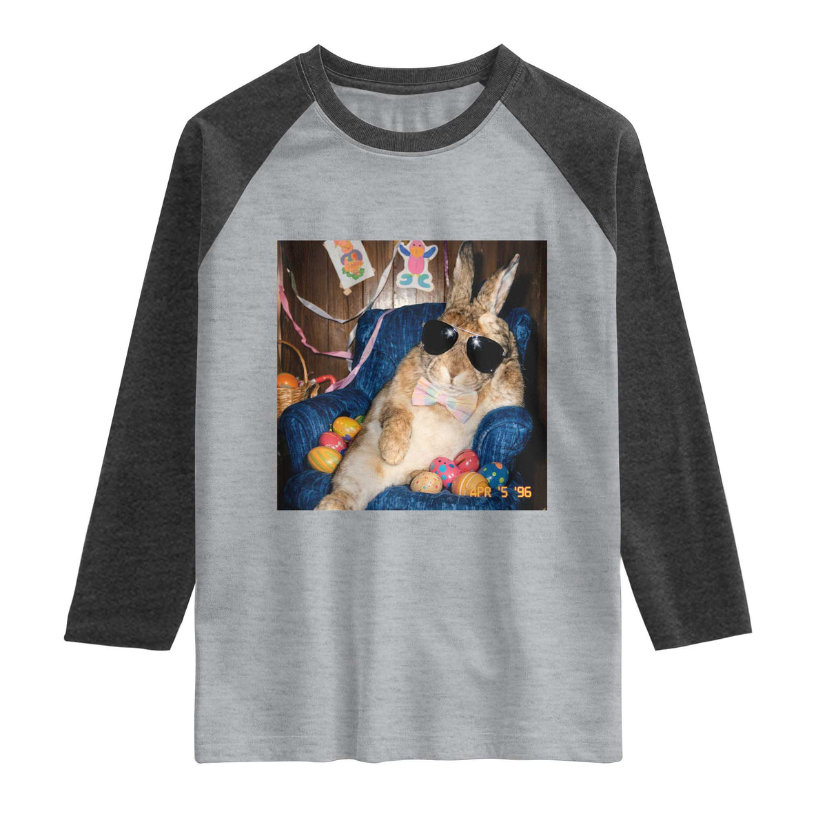 Funny Easter Bunny Sunglasses Graphic Raglan Shirt TS14 Heather Gray Heather Charcoal Print Your Wear