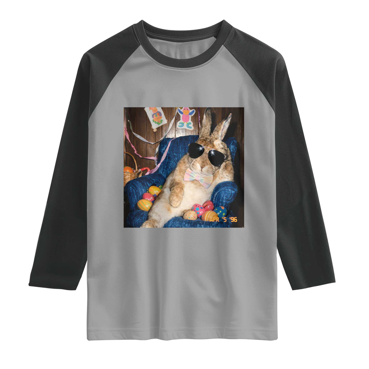 Funny Easter Bunny Sunglasses Graphic Raglan Shirt TS14 Sport Gray Black Print Your Wear
