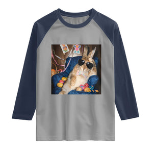 Funny Easter Bunny Sunglasses Graphic Raglan Shirt TS14 Sport Gray Navy Print Your Wear