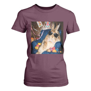Funny Easter Bunny Sunglasses Graphic T Shirt For Women TS14 Maroon Print Your Wear