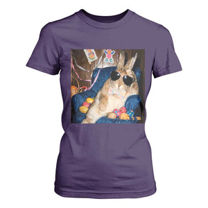 Funny Easter Bunny Sunglasses Graphic T Shirt For Women TS14 Purple Print Your Wear