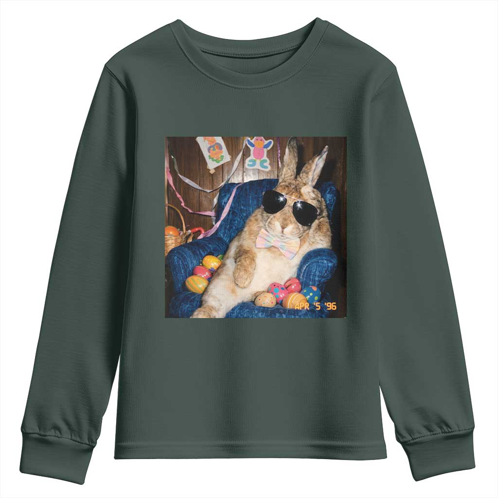 Funny Easter Bunny Sunglasses Graphic Youth Sweatshirt TS14 Dark Forest Green Print Your Wear