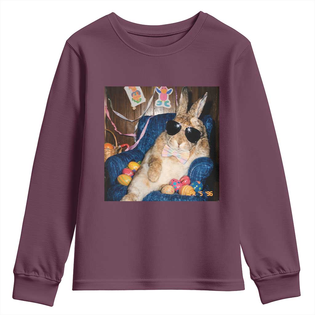 Funny Easter Bunny Sunglasses Graphic Youth Sweatshirt TS14 Maroon Print Your Wear