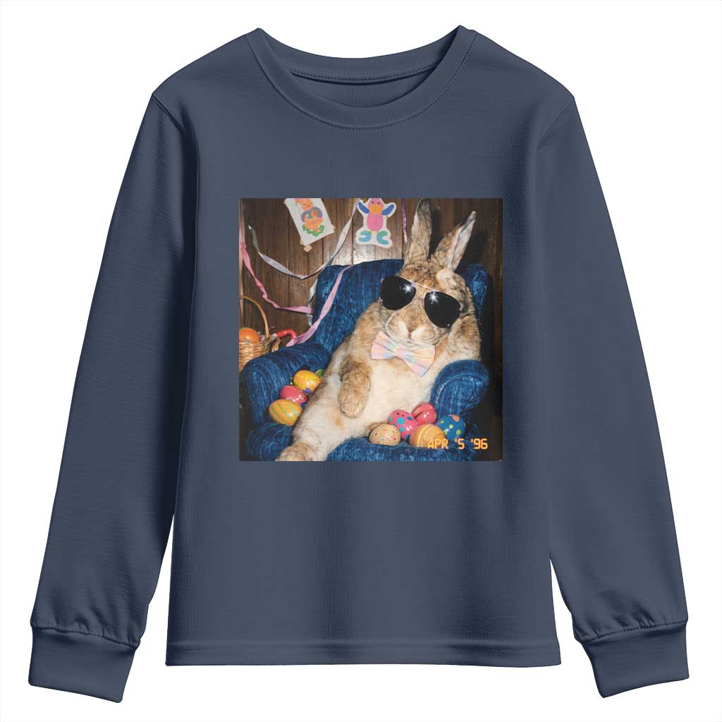 Funny Easter Bunny Sunglasses Graphic Youth Sweatshirt TS14 Navy Print Your Wear