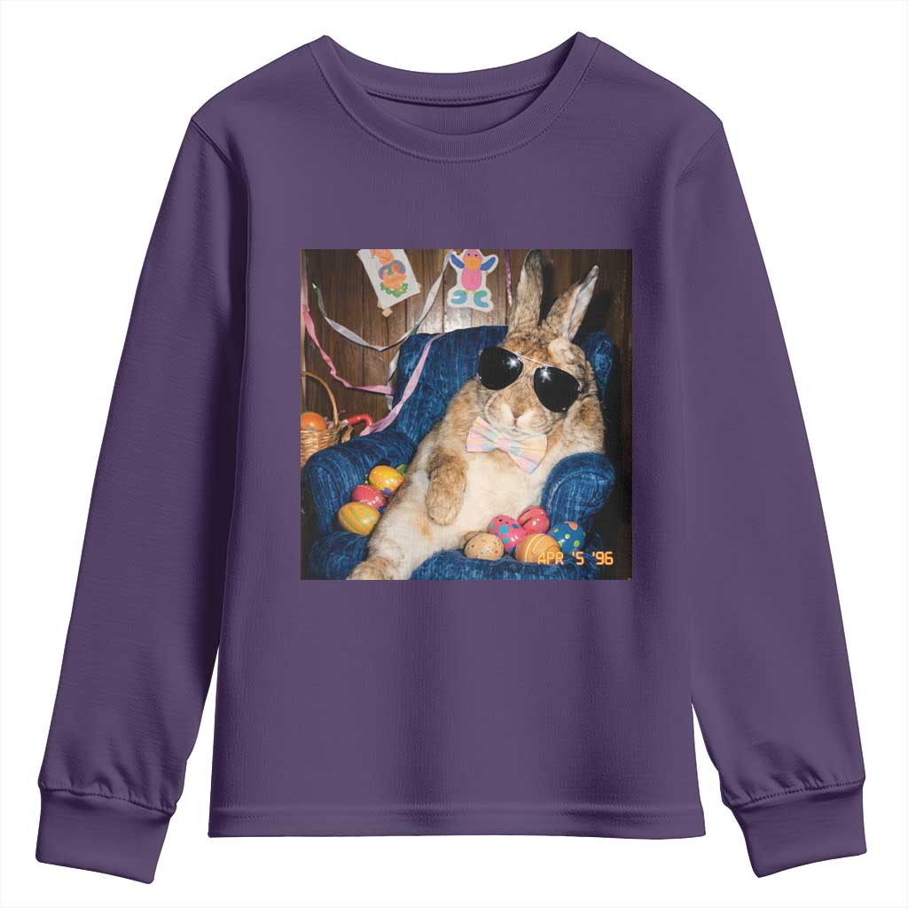 Funny Easter Bunny Sunglasses Graphic Youth Sweatshirt TS14 Purple Print Your Wear