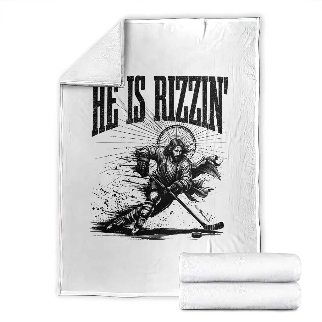 Funny Jesus Hockey Throw Blanket He Is Rizzin' TS14 White Print Your Wear