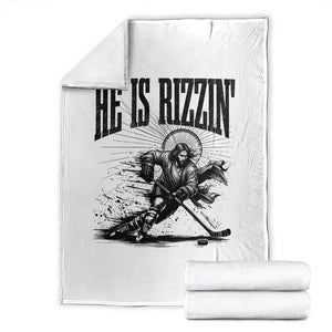 Funny Jesus Hockey Throw Blanket He Is Rizzin' TS14 White Print Your Wear