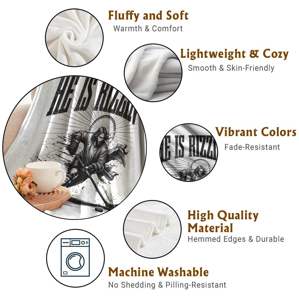 Funny Jesus Hockey Throw Blanket He Is Rizzin' TS14 Print Your Wear