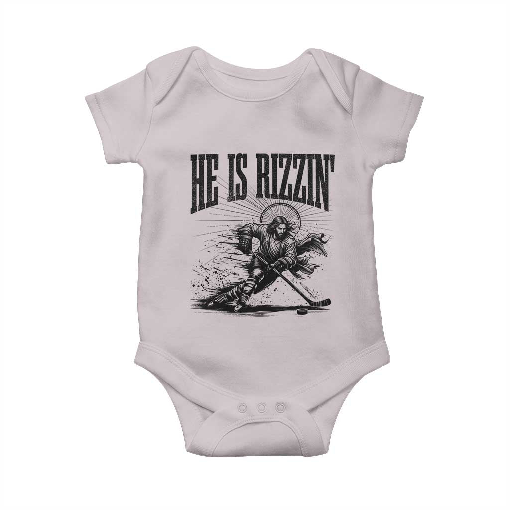 Funny Jesus Hockey Baby Onesie He Is Rizzin' TS14 Ice Gray Print Your Wear