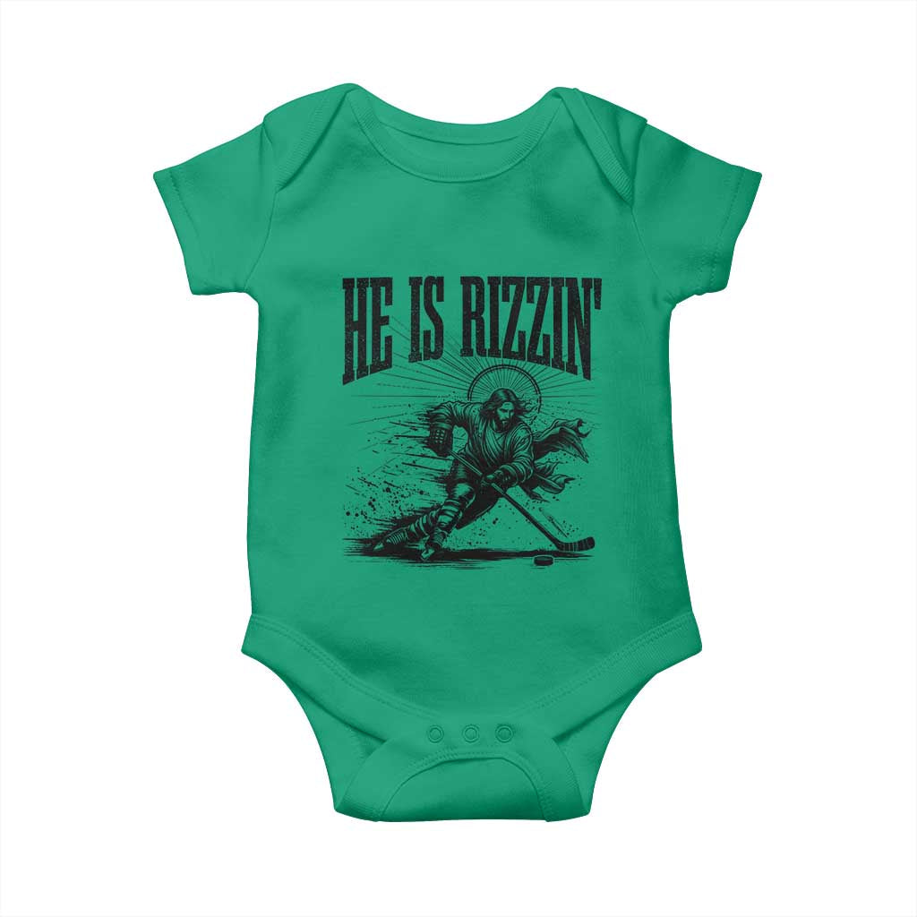 Funny Jesus Hockey Baby Onesie He Is Rizzin' TS14 Irish Green Print Your Wear