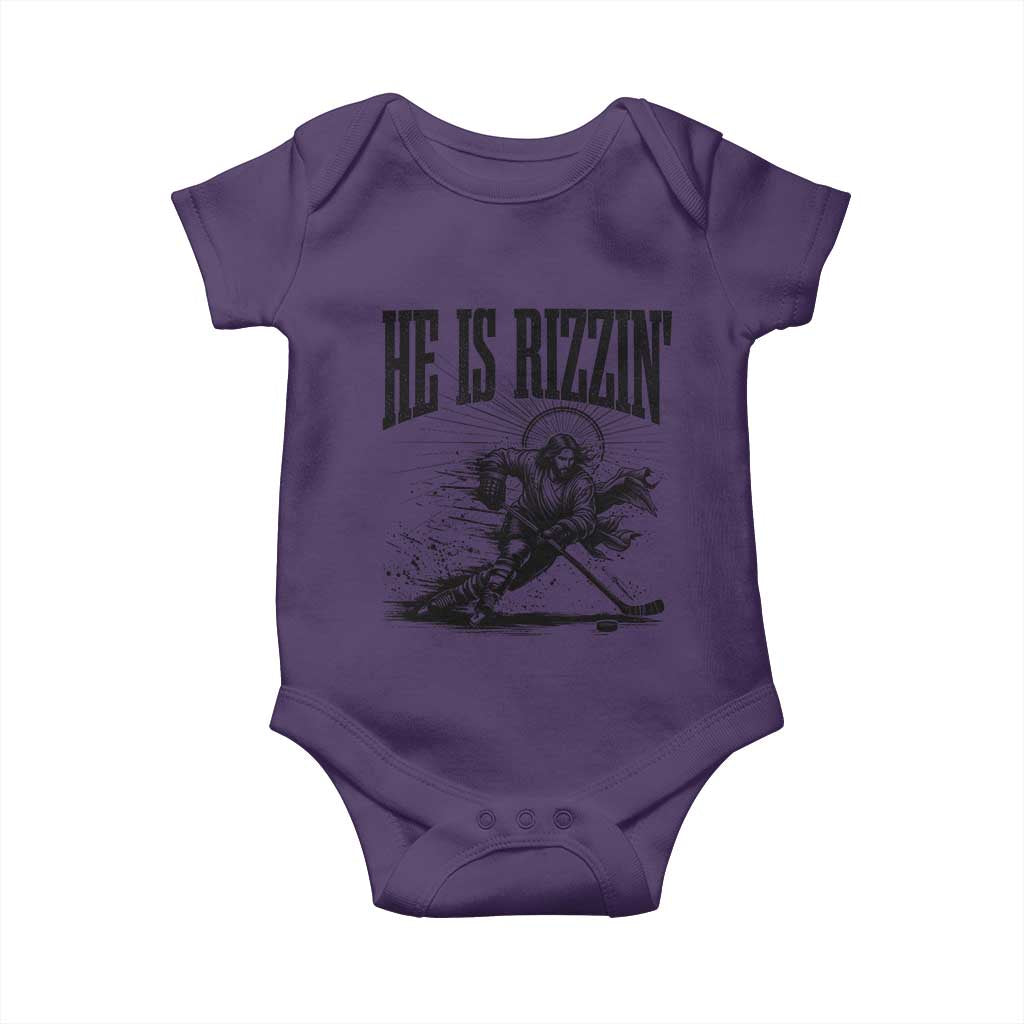 Funny Jesus Hockey Baby Onesie He Is Rizzin' TS14 Purple Print Your Wear
