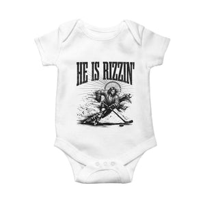 Funny Jesus Hockey Baby Onesie He Is Rizzin' TS14 White Print Your Wear