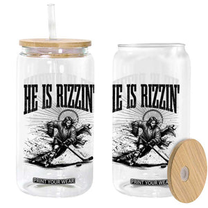 Funny Jesus Hockey Glass Can He Is Rizzin' TS14 Print Your Wear