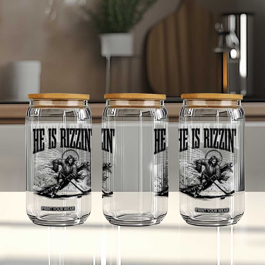 Funny Jesus Hockey Glass Can He Is Rizzin' TS14 Print Your Wear