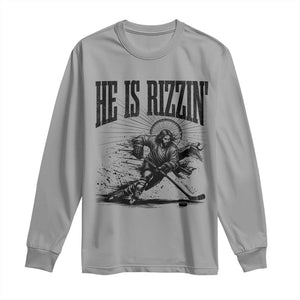 Funny Jesus Hockey Long Sleeve Shirt He Is Rizzin' TS14 Sport Gray Print Your Wear