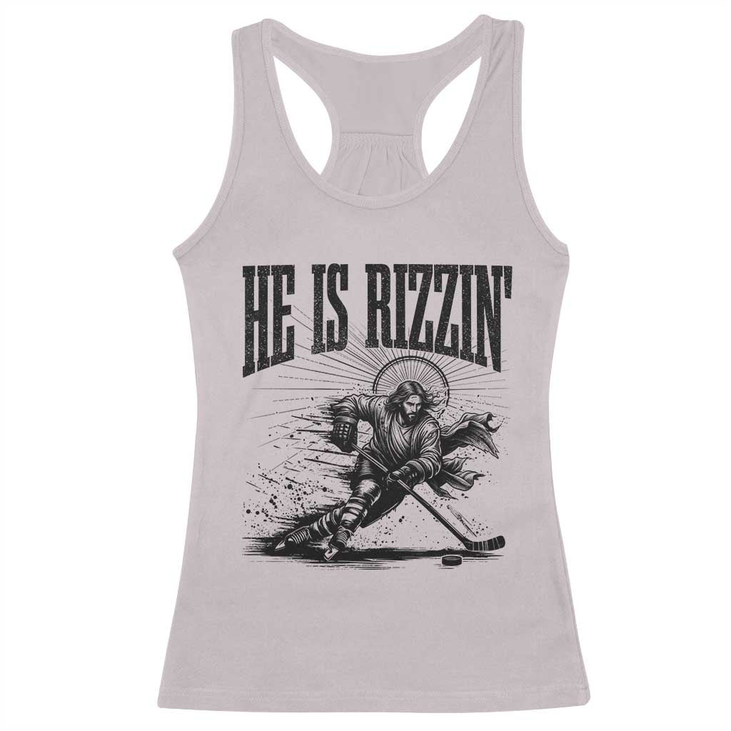 Funny Jesus Hockey Racerback Tank Top He Is Rizzin' TS14 Ice Gray Print Your Wear