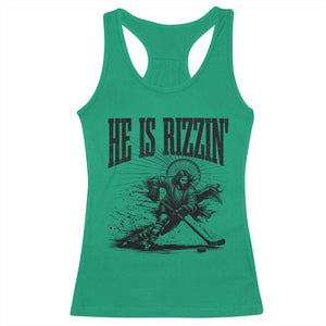 Funny Jesus Hockey Racerback Tank Top He Is Rizzin' TS14 Irish Green Print Your Wear