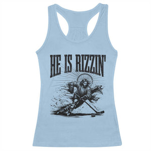 Funny Jesus Hockey Racerback Tank Top He Is Rizzin' TS14 Light Blue Print Your Wear