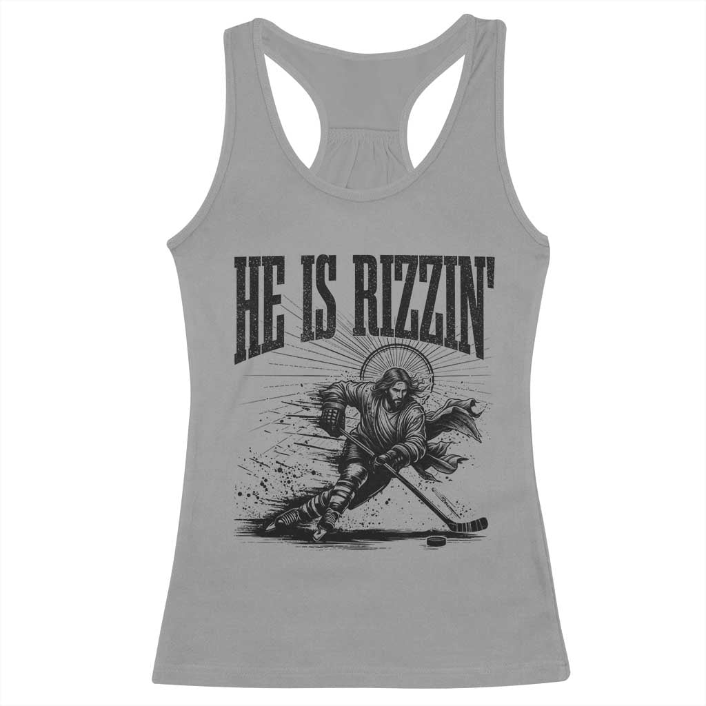 Funny Jesus Hockey Racerback Tank Top He Is Rizzin' TS14 Sport Gray Print Your Wear