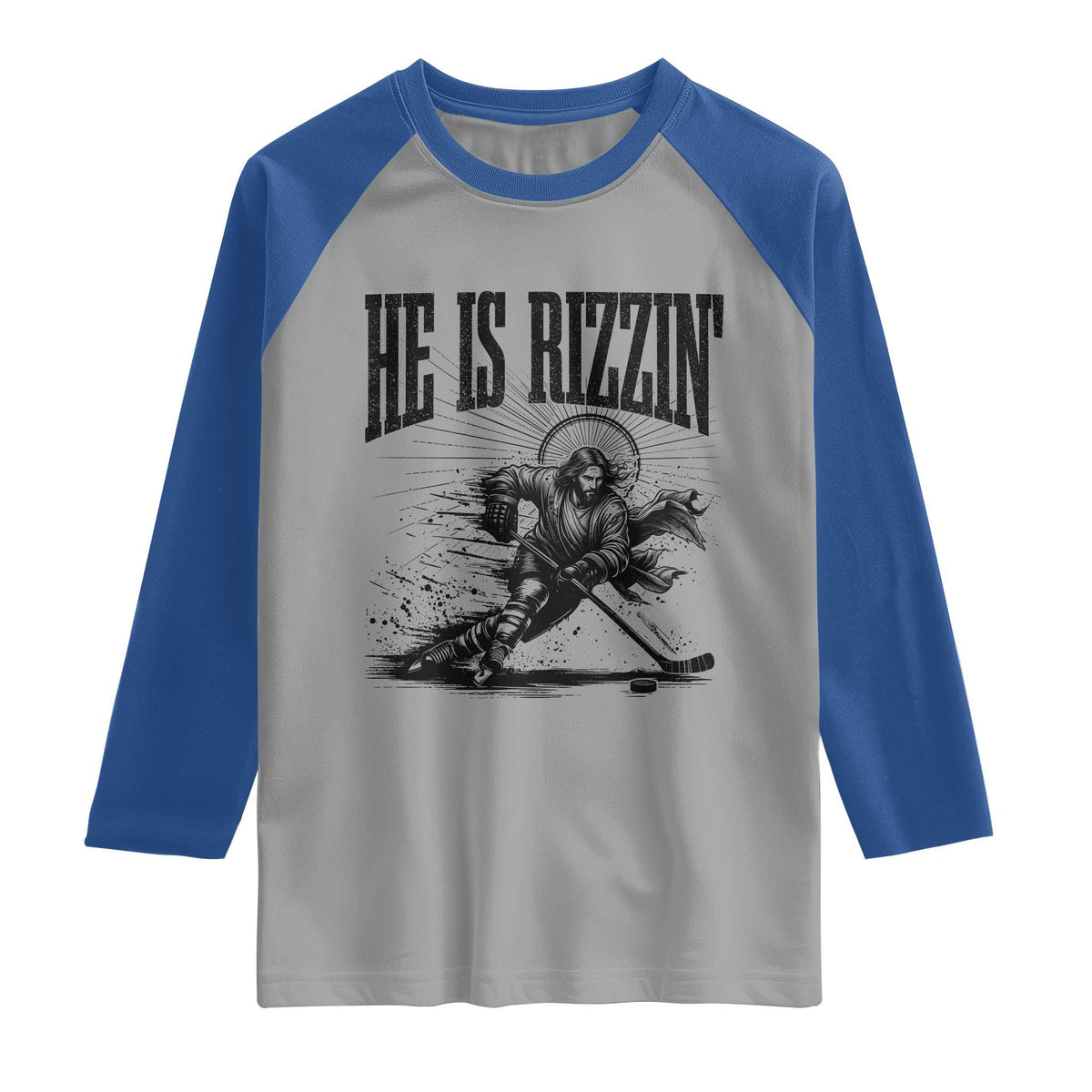 Funny Jesus Hockey Raglan Shirt He Is Rizzin' TS14 Sport Gray Royal Print Your Wear