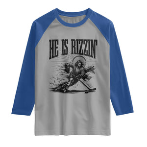 Funny Jesus Hockey Raglan Shirt He Is Rizzin' TS14 Sport Gray Royal Print Your Wear