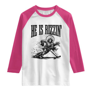 Funny Jesus Hockey Raglan Shirt He Is Rizzin' TS14 White Heliconia Print Your Wear