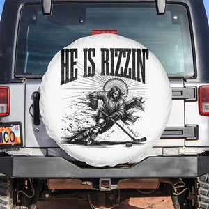 Funny Jesus Hockey Spare Tire Cover He Is Rizzin' TS14 No hole White Print Your Wear