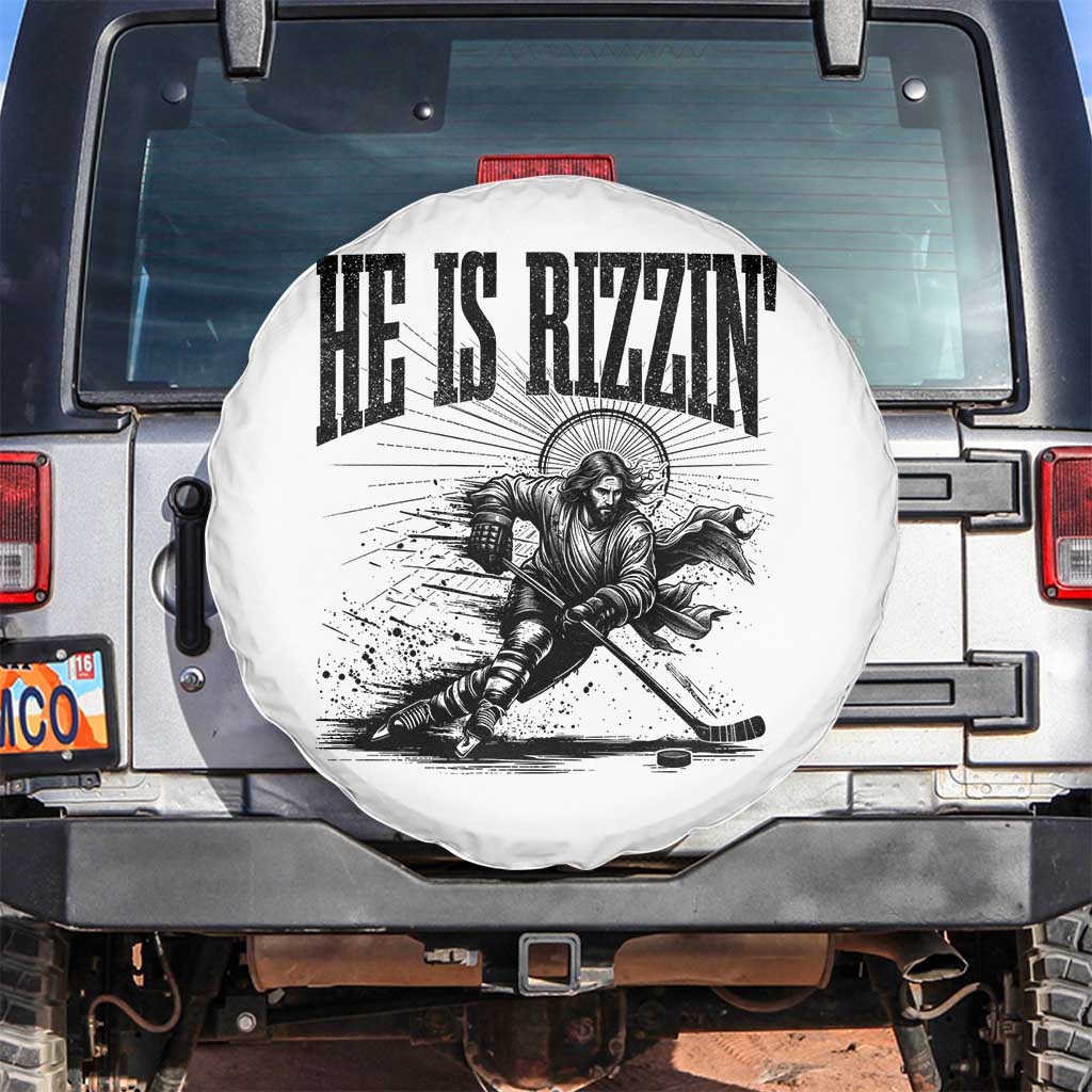Funny Jesus Hockey Spare Tire Cover He Is Rizzin' TS14 No hole White Print Your Wear