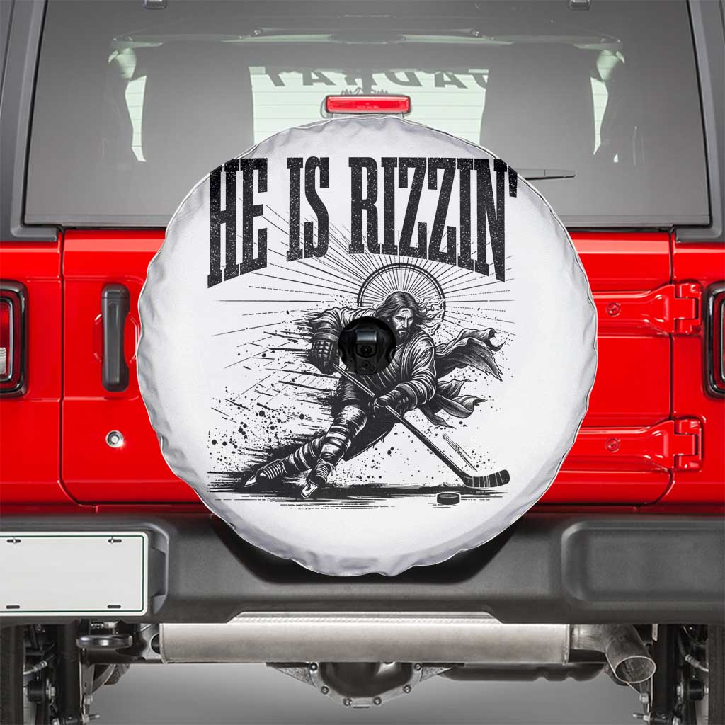 Funny Jesus Hockey Spare Tire Cover He Is Rizzin' TS14 White Print Your Wear