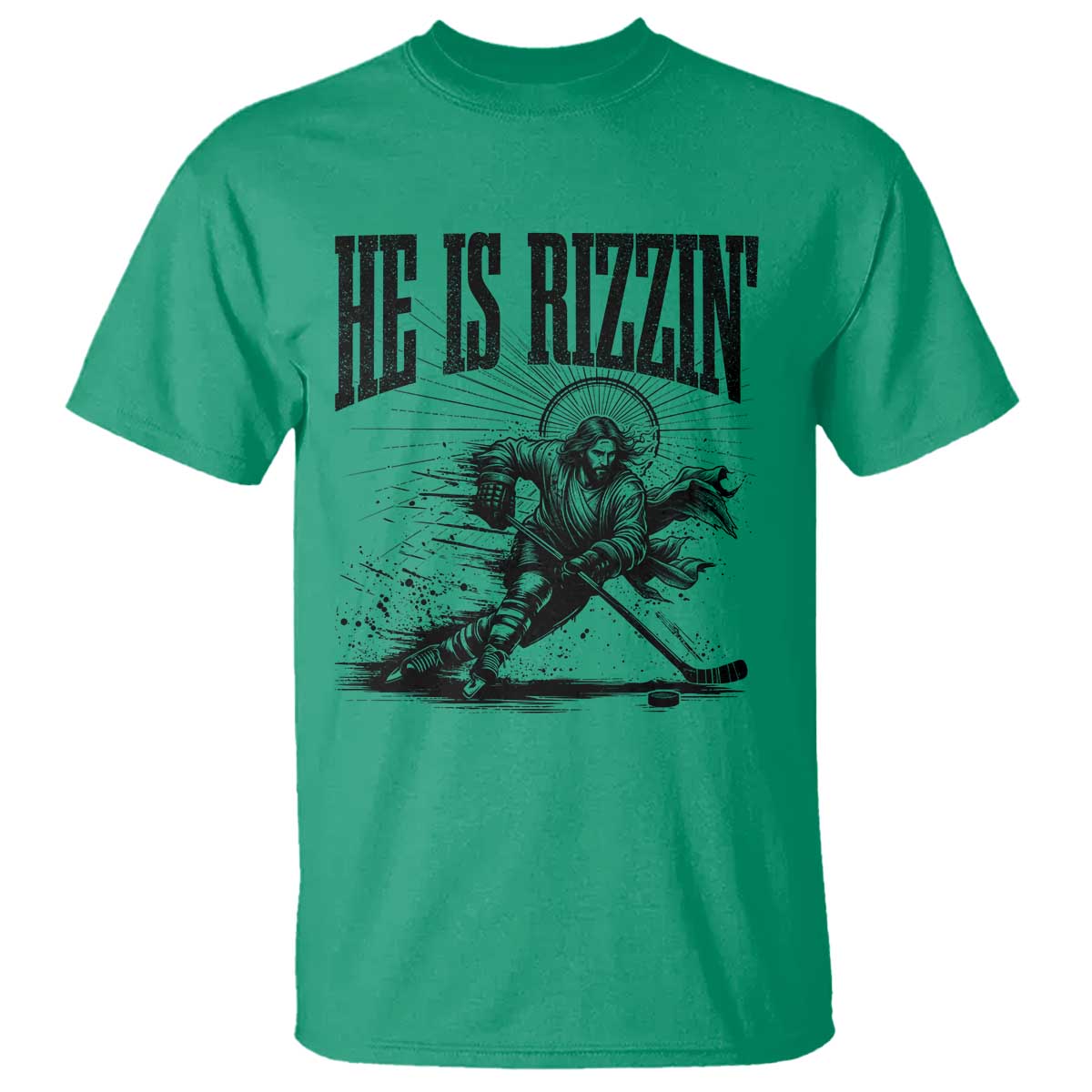 Funny Jesus Hockey T Shirt He Is Rizzin' TS14 Irish Green Print Your Wear