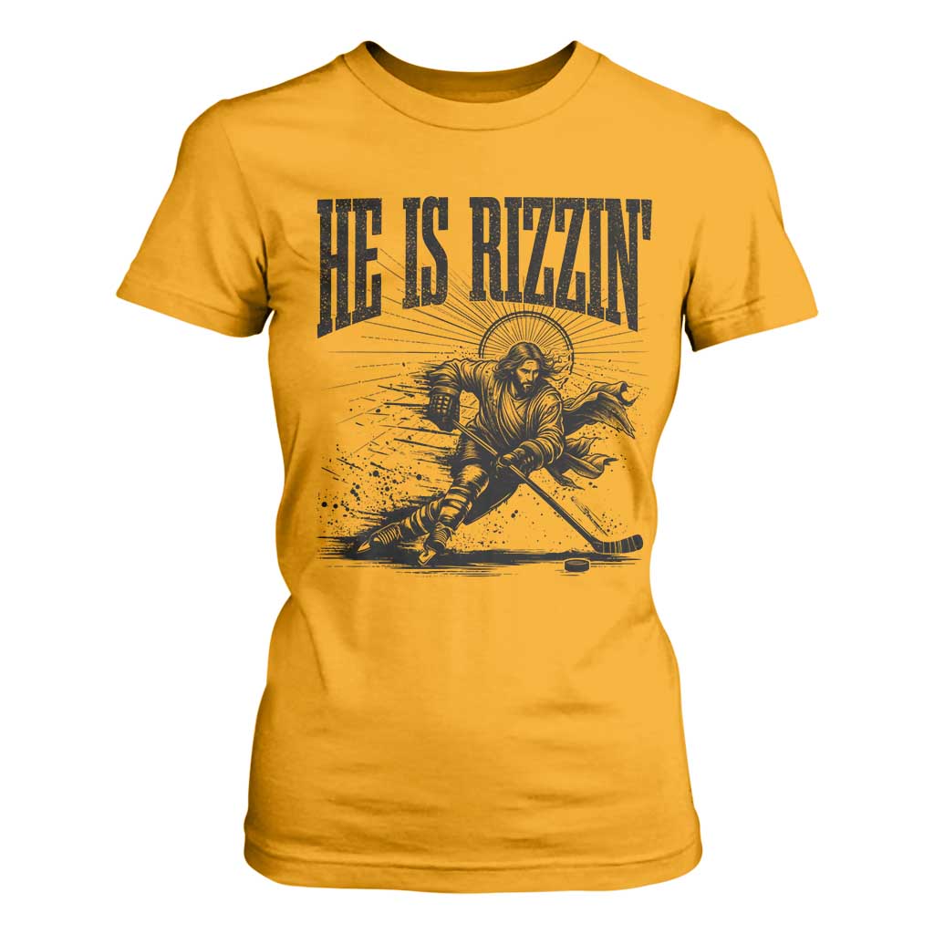 Funny Jesus Hockey T Shirt For Women He Is Rizzin' TS14 Gold Print Your Wear