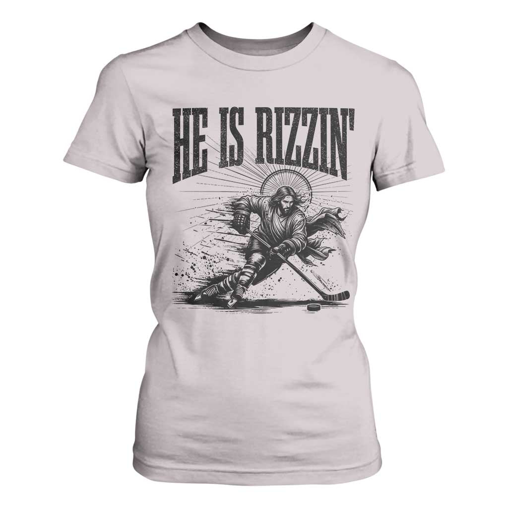 Funny Jesus Hockey T Shirt For Women He Is Rizzin' TS14 Ice Gray Print Your Wear