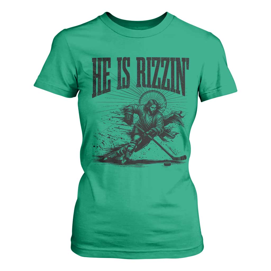 Funny Jesus Hockey T Shirt For Women He Is Rizzin' TS14 Irish Green Print Your Wear