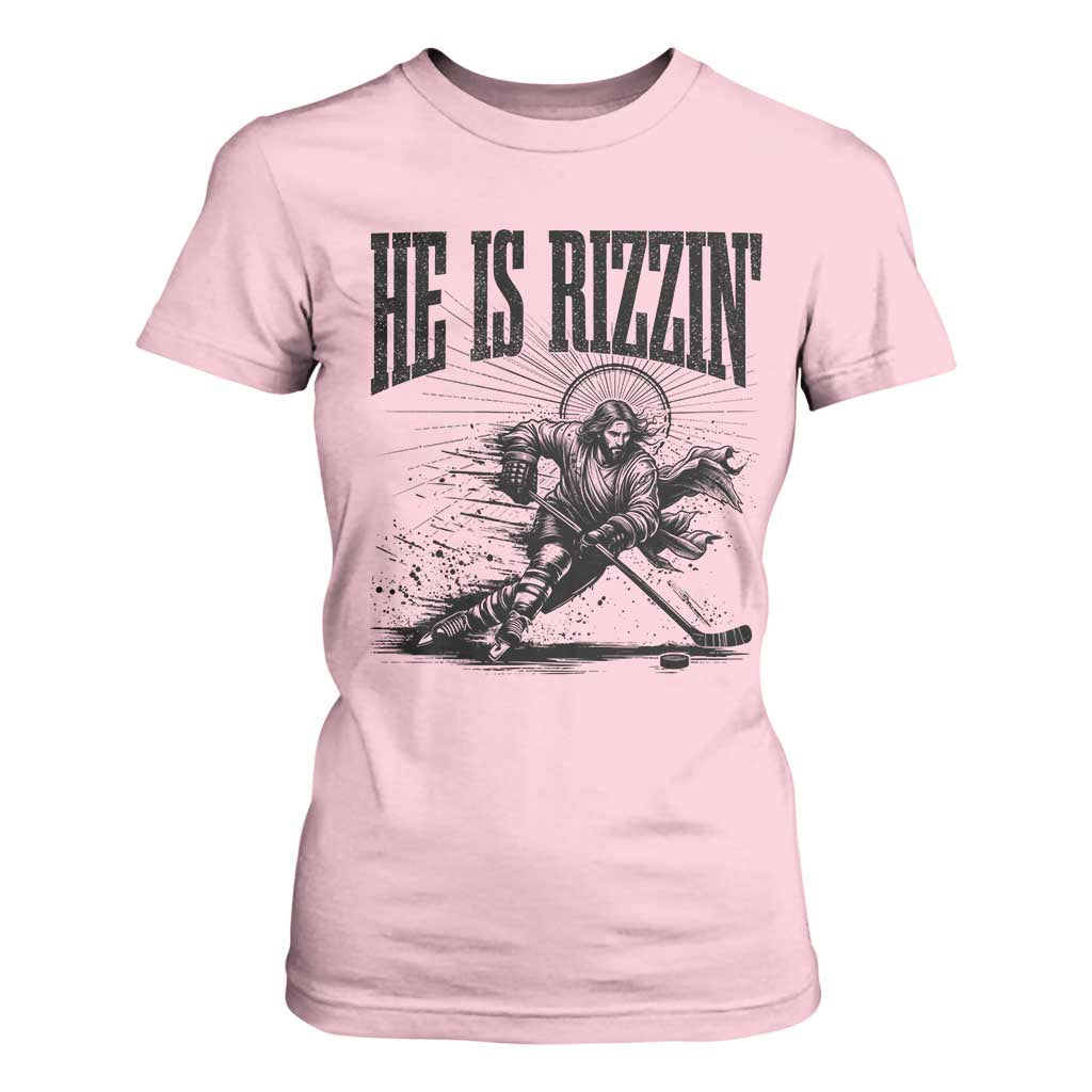 Funny Jesus Hockey T Shirt For Women He Is Rizzin' TS14 Light Pink Print Your Wear