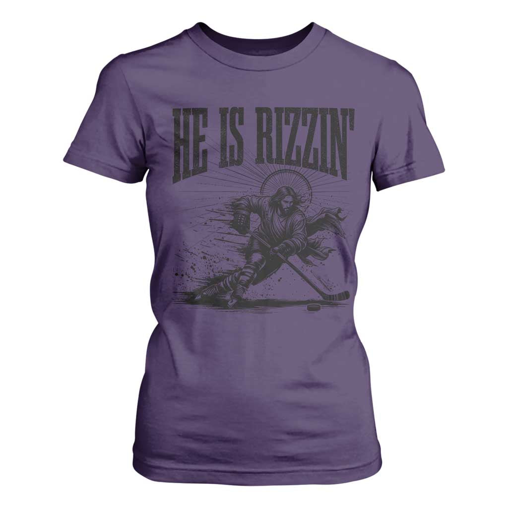 Funny Jesus Hockey T Shirt For Women He Is Rizzin' TS14 Purple Print Your Wear