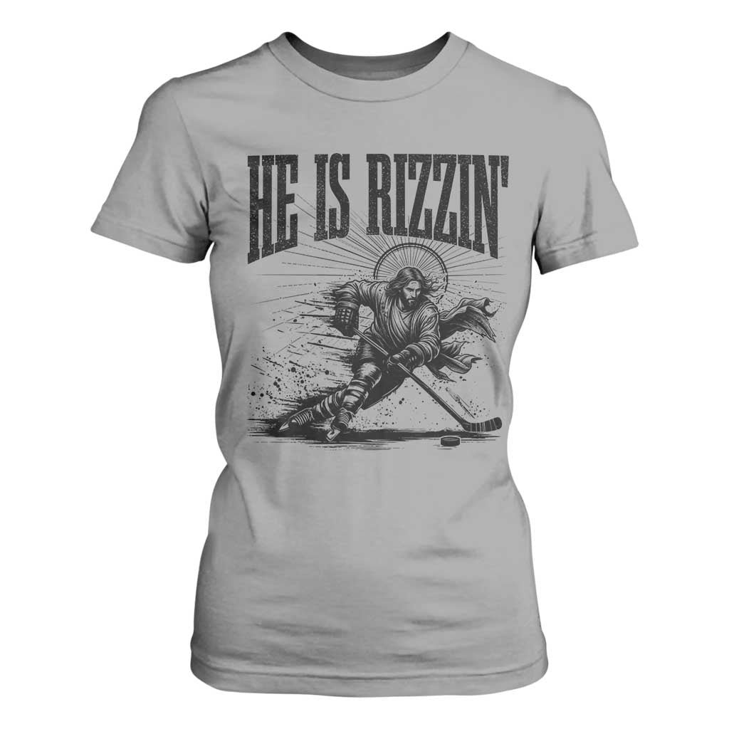 Funny Jesus Hockey T Shirt For Women He Is Rizzin' TS14 Sport Gray Print Your Wear