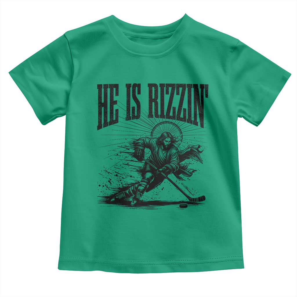 Funny Jesus Hockey Toddler T Shirt He Is Rizzin' TS14 Irish Green Print Your Wear