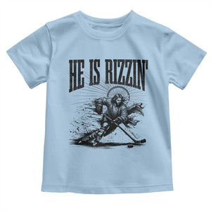 Funny Jesus Hockey Toddler T Shirt He Is Rizzin' TS14 Light Blue Print Your Wear
