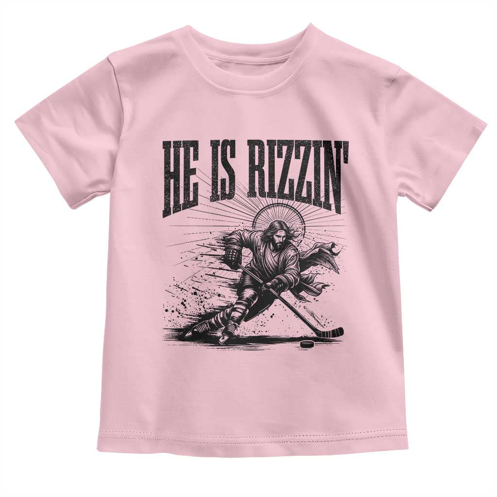 Funny Jesus Hockey Toddler T Shirt He Is Rizzin' TS14 Light Pink Print Your Wear