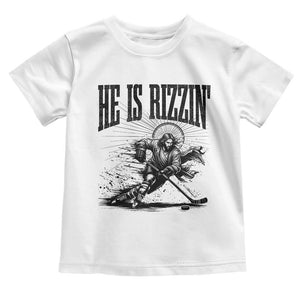 Funny Jesus Hockey Toddler T Shirt He Is Rizzin' TS14 White Print Your Wear
