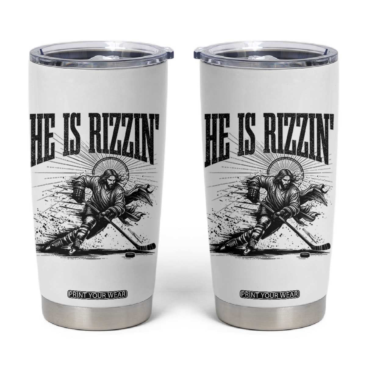 Funny Jesus Hockey Tumbler Cup He Is Rizzin' TS14 White Print Your Wear