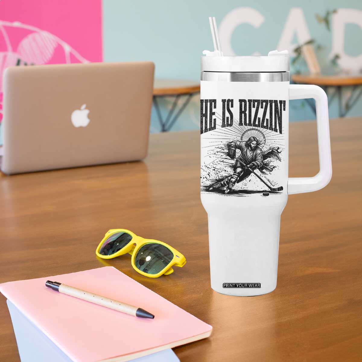 Funny Jesus Hockey Tumbler With Handle He Is Rizzin' TS14 Print Your Wear
