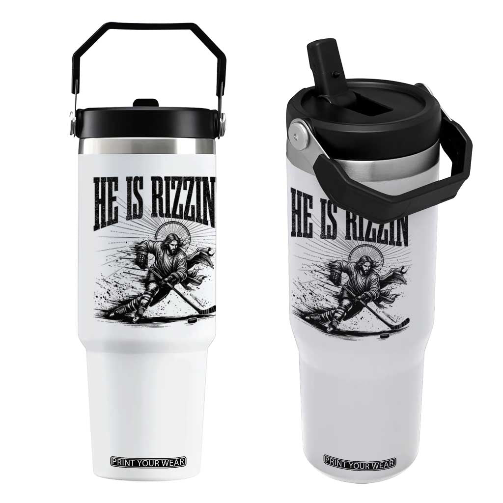 Funny Jesus Hockey Flip Straw Tumbler He Is Rizzin' TS14 One Size: 30 oz White Print Your Wear
