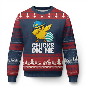 Easter Chicks Dig Me Ugly Christmas Sweater Cute Chicken Dabbing Egg Hunt Toddler TS14 Navy Red Print Your Wear