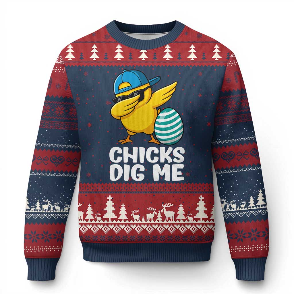 Easter Chicks Dig Me Ugly Christmas Sweater Cute Chicken Dabbing Egg Hunt Toddler TS14 Navy Red Print Your Wear