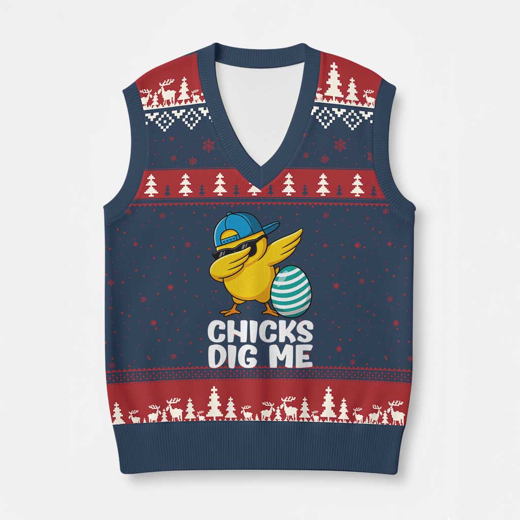 Easter Chicks Dig Me V-Neck Knit Sweater Vest Cute Chicken Dabbing Egg Hunt Toddler TS14 Navy Red Print Your Wear