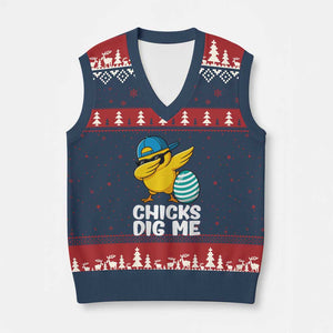 Easter Chicks Dig Me V-Neck Knit Sweater Vest Cute Chicken Dabbing Egg Hunt Toddler TS14 Navy Red Print Your Wear